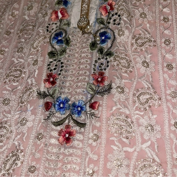 Pakistani Ruzal white/multicolor Slip Dress Fancy Formal party / Wedding Suit - Picture 14 of 17